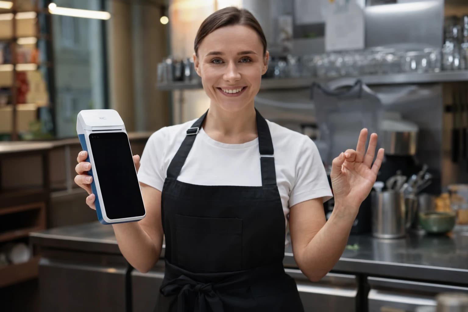 Barista usando SmartPOS en restaurante